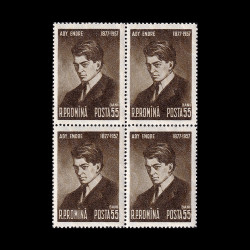 80 de ani de la nașterea lui Ady Endre bloc de 4 timbre 1957 LP 446A