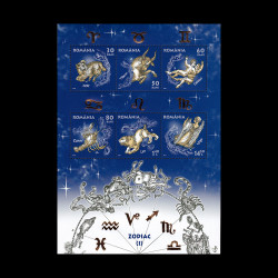 Zodiac I, bloc de 6 timbre cu manșetă ilustrată, 2011, LP 1900A