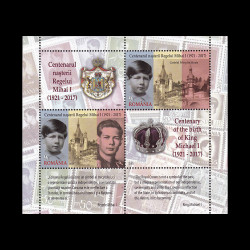 Centenarul nașterii Regelui Mihai I, bloc de 2 timbre și 2 viniete 2021 LP 2343b