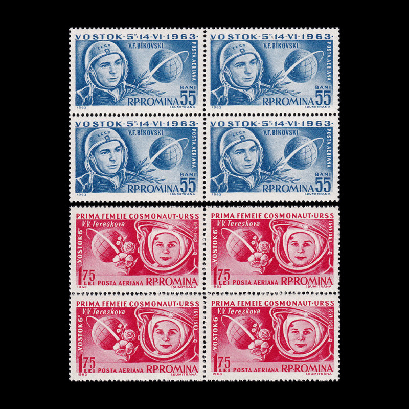 Cosmonautică - Vostok 5 și 6, bloc de 4 timbre, 1963 LP 563A