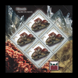 Minerale - Flori de mină, minicoală de 4 timbre cu manșetă ilustrată 2010 LP 1865B