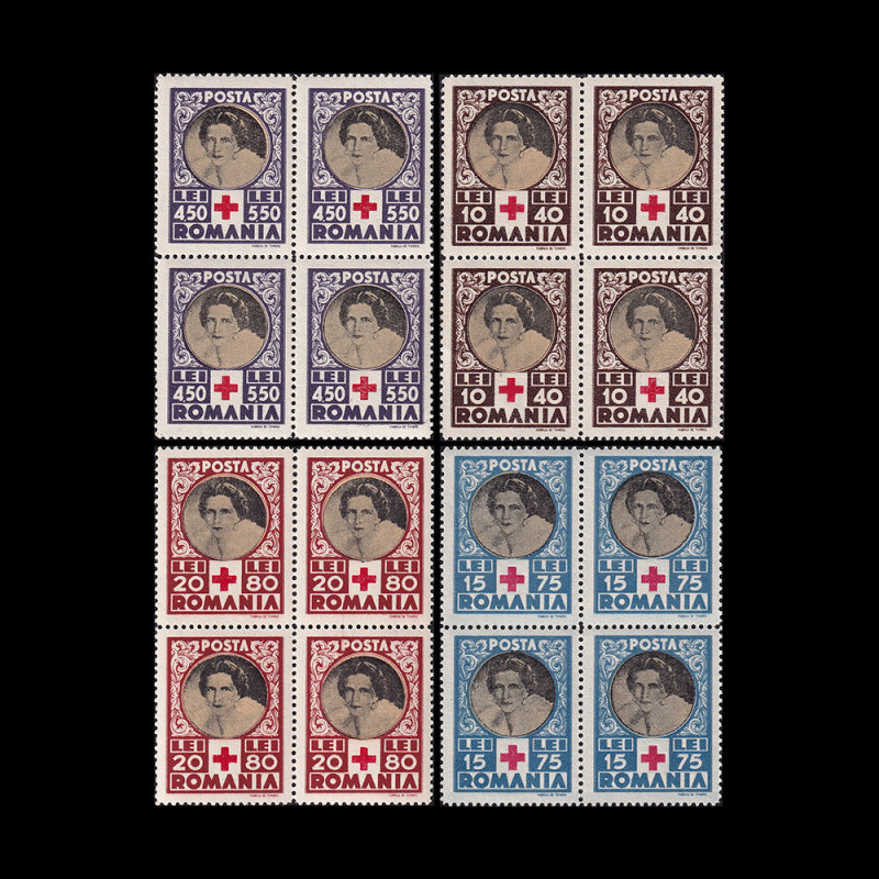 Crucea Roșie bloc de 4 timbre 1945 LP 165a