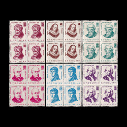Mari aniversări culturale, bloc de 4 timbre,1961, LP 527a