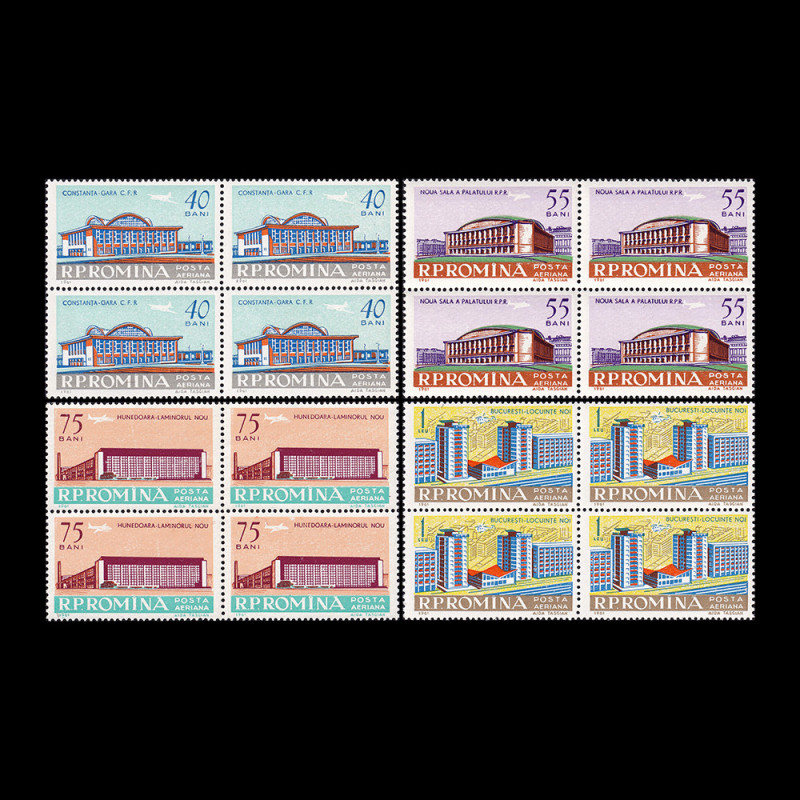 Arhitectură Românească Modernă, bloc de 4 timbre, 1961, LP 531A