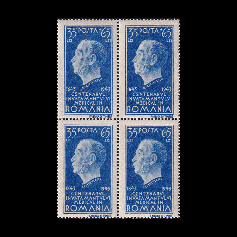 Centenarul învățământului medical - Dr. N. Kretzulescu, bloc de 4 timbre, 1944 LP 162A