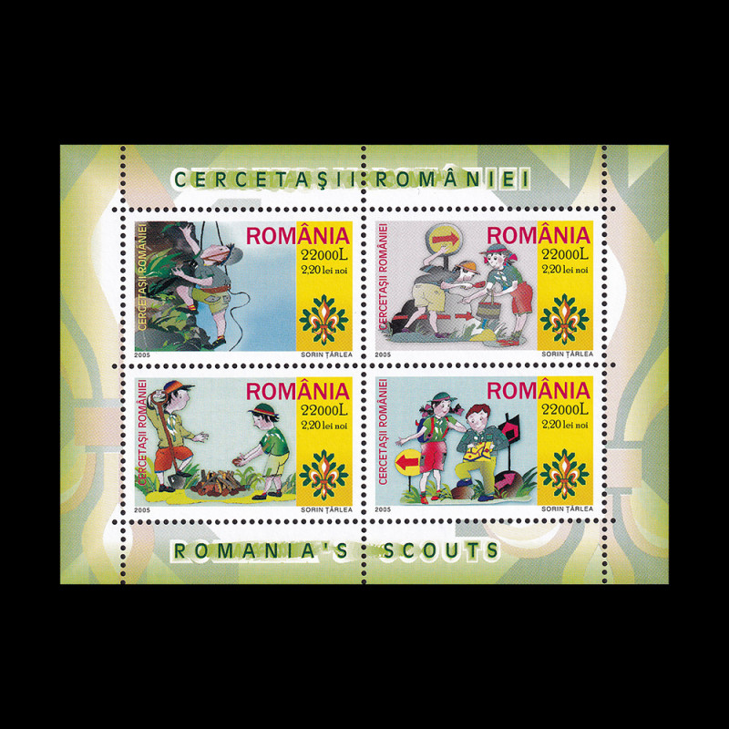 Cercetașii României, bloc de 4 timbre, 2005 LP 1686b