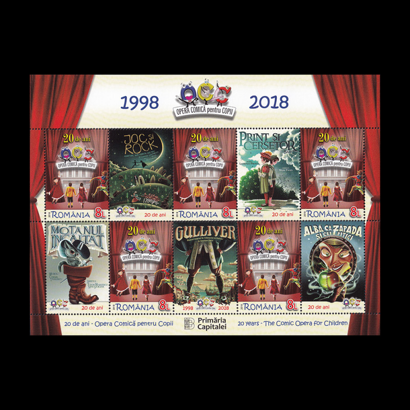 20 de ani, Opera Comică pentru Copii, minicoală de 5 timbre și 5 viniete 2018 LP 2190C