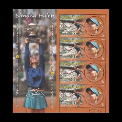 Simona Halep - Un campion de marcă, minicoală de 4 timbre cu manșeta ilustrată 2018 LP 2209B
