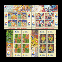 Jocurile Olimpice in imaginația copiilor, minicoală de 4 timbre cu manșetă ilustrată 2018 LP 2210A