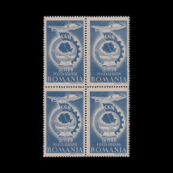 Confederația Generală a Muncii - Poșta Aeriană, bloc de 4 timbre 1947 LP 210b