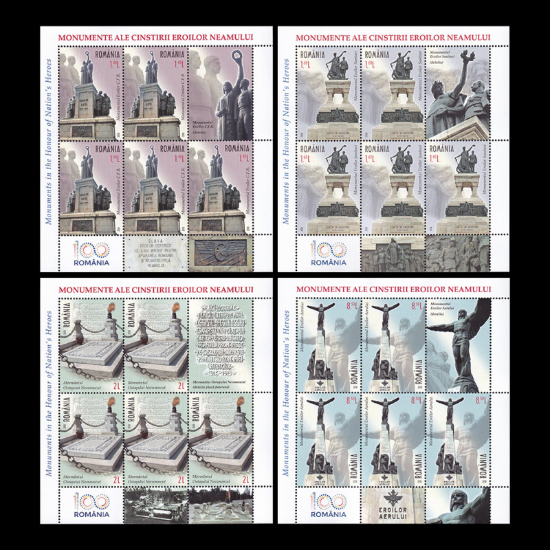 Monumente ale cinstirii eroilor neamului, minicoală de 5 timbre, 1 vinietă și 3 tabsuri 2018 LP 2215B