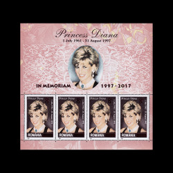 20 de ani de la moartea Prințesei de Wales - Diana, bloc de 4 timbre (supratipar) 2017 LP 2158