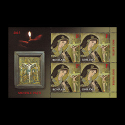 Sfintele Paști, minicoală de 4 timbre cu manșetă ilustrată 2015 LP 2059A