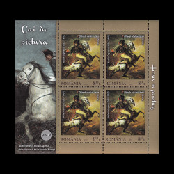 Cai în pictură, minicoală de 4 timbre cu manșetă ilustrată 2015 LP 2073a