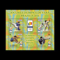 Jocurile olimpice de vară, Brazilia, bloc de 4 timbre și 2 viniete 2016 LP 2114a