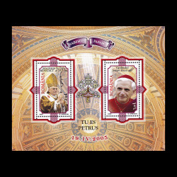 Sanctitatea Sa Papa Benedict al XVI-lea, bloc de 2 timbre 2005 LP 1690A