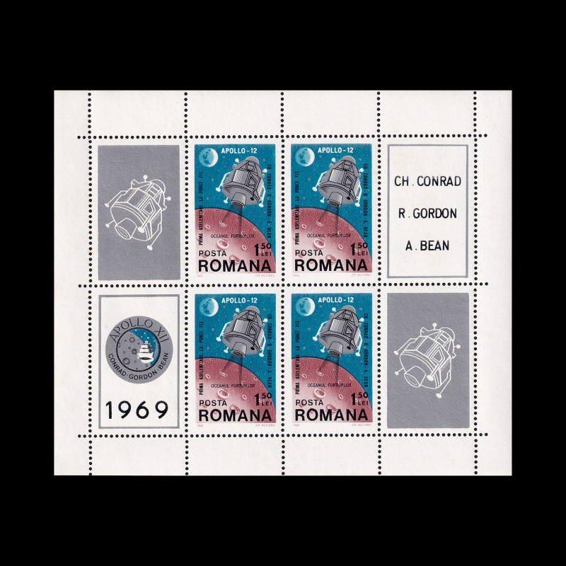 Apollo 12, bloc de 4 timbre și 4 viniete, 1969, LP 715A