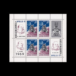 Apollo 11, bloc de 4 timbre și 4 viniete, 1969, LP 704A