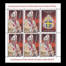 Centenarul nașterii Sfântului Ioan Paul al II-lea, minicoală de 5 timbre și 1 vinietă 2020 LP 2284b