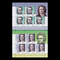 Ludwing van Beethoven, 250 de ani de la naștere, minicoală 5 timbre și 1 vinietă 2020 LP 2293c