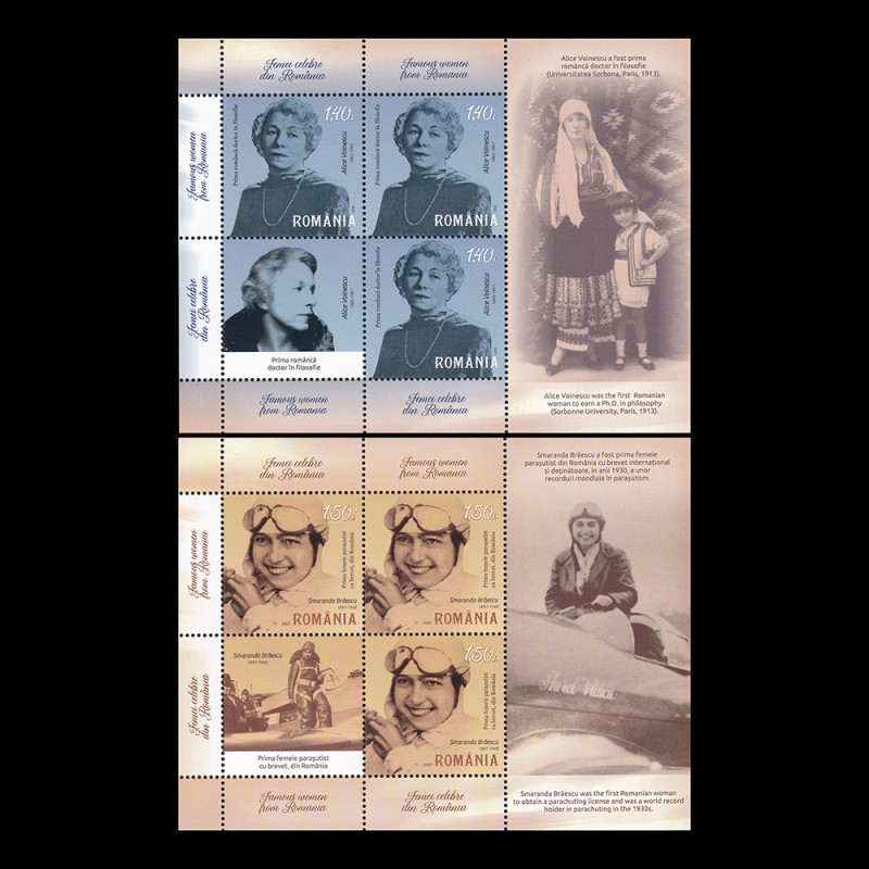 Femei celebre din România, minicoli de 3 timbre și 1 vinietă 2021 LP 2317c