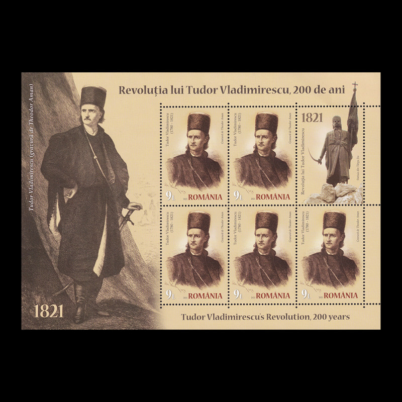 Revoluția lui Tudor Vladimirescu, minicoală de 5 timbre și 1 vinietă 2021 LP 2328c