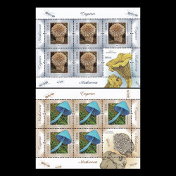Ciuperci 2021, minicoli de 5 timbre și 1 vinietă LP 2323c