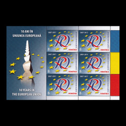 10 ani România în UE minicoală de 6 timbre cu manșetă 2017 LP 2133a