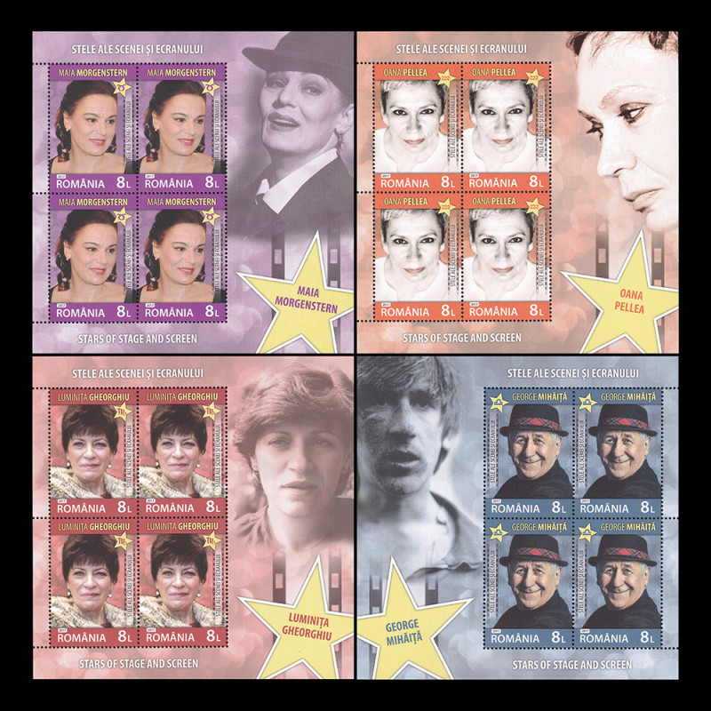 Stele ale scenei și ecranului, minicoli de 4 timbre cu manșetă 2017 LP 2175b