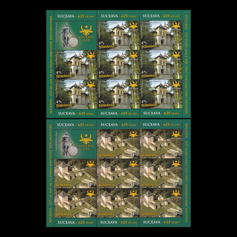 Suceava - 625 de ani de la prima mențiune documentară, minicoli de 8 timbre și 1 vinietă 2013 LP 1981c