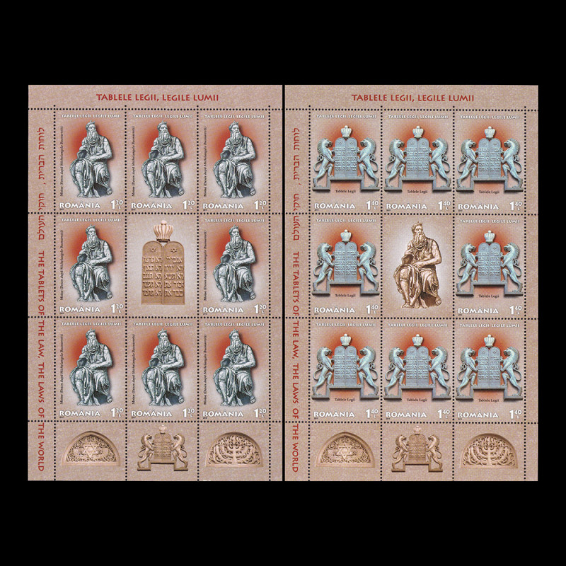 Tablele legii, Legile Lumii, minicoli de 8 timbre și 1 vinietă 2013 LP 1990d