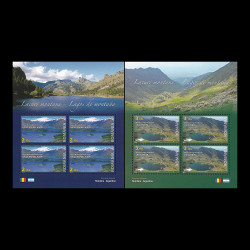 Emisiune comună România - Argentina: Lacuri montane, bloc de 4 timbre 2010 LP 1876a