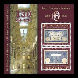 Banca Națională a României - 130 de ani de la înființare, bloc de 2 timbre 2010 LP 1877a