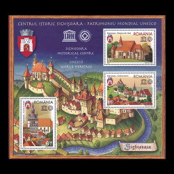 Centrul Istoric Sighișoara - Patrimoniu Mondial UNESCO, bloc de 3 timbre 2009 LP 1838b