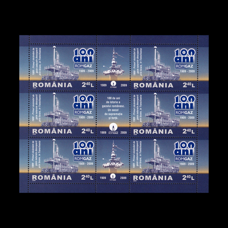ROMGAZ - 100 de ani, minicoală de 6 timbre și 3 viniete 2009 LP 1831a