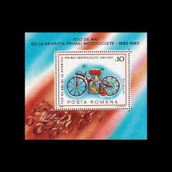 Centenarul primei motociclete din lume, coliță dantelată, 1985, LP 1134
