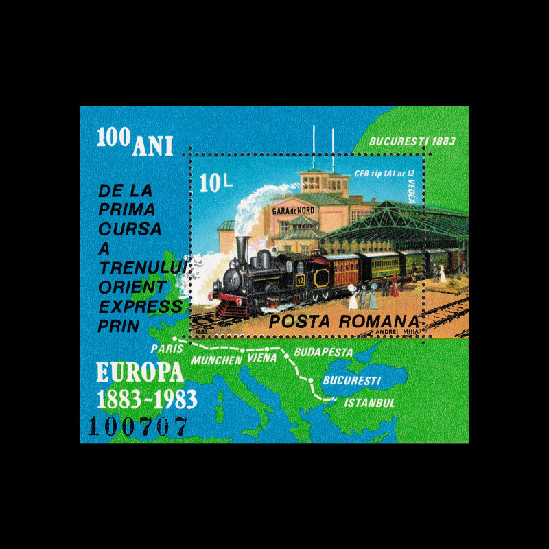 100 de ani de la prima cursă a trenului Orient Express prin Europa, coliță dantelată, 1983, LP 1090