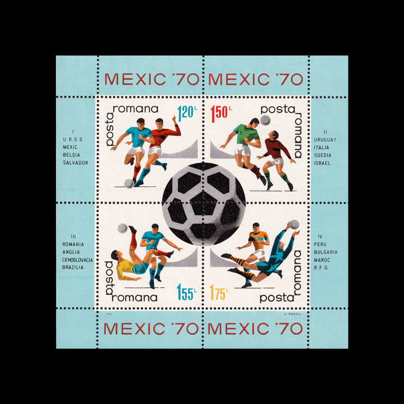 Campionatul Mondial de Fotbal - Mexic, coliță dantelată, 1970, LP 729A