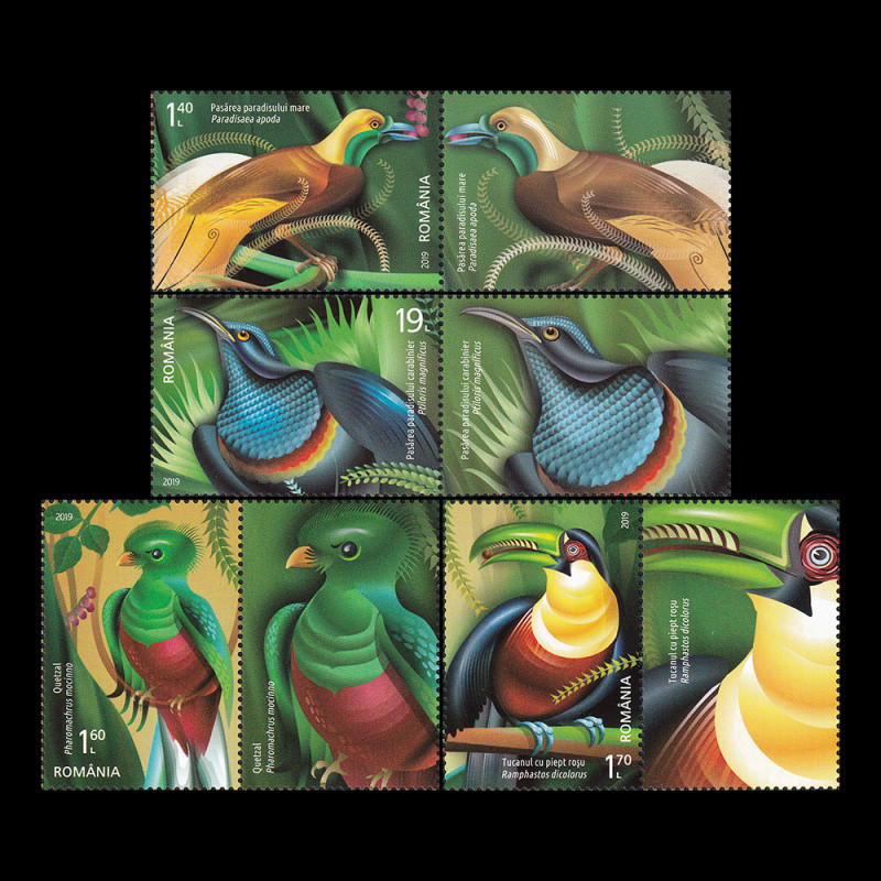 Păsări exotice, serie cu vinietă 2019 LP 2251c