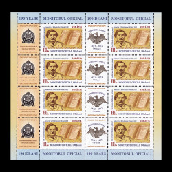 Monitorul Oficial, 190 de ani Minicoală de 8 timbre și 8 viniete 2022 LP 2372c