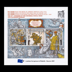 Ziua Academiei Europene de Filatelie (supratipar) bloc de 3 timbre 2005 LP 1693