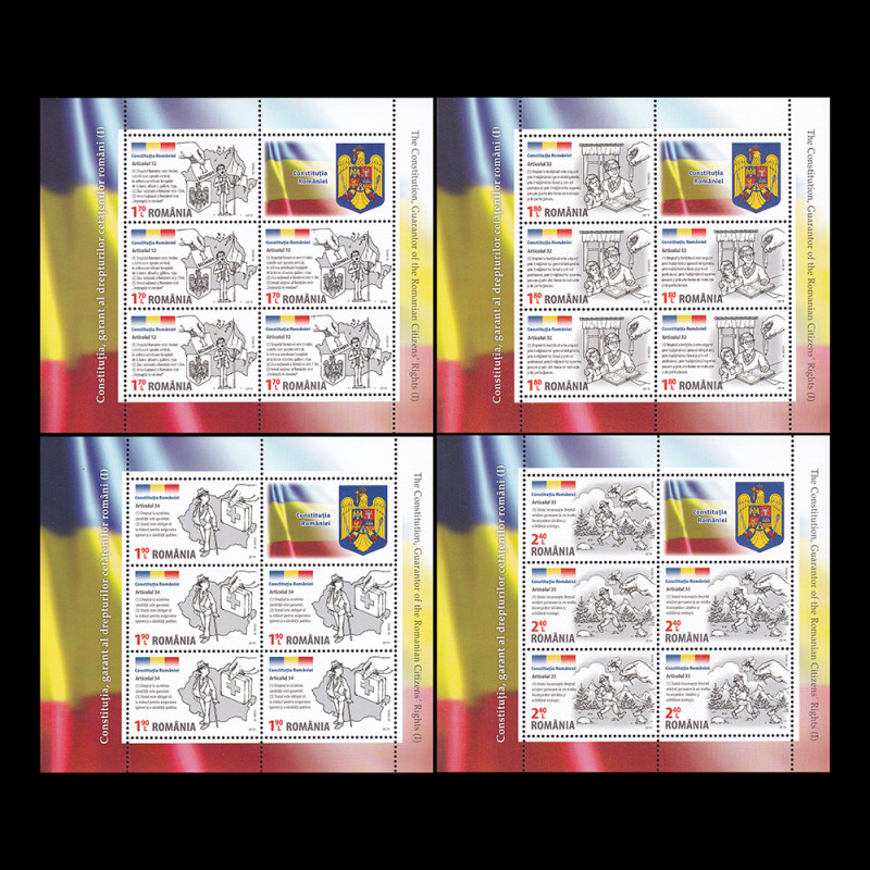 Constituția, garant al drepturilor cetățenilor români (uzuale), minicoli de 5 timbre și 1 vinietă 2019 LP 2234c