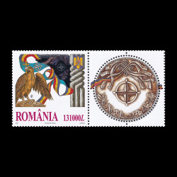 România invitată în NATO, timbru cu hologramă, serie cu vinietă 2002 LP 1598a