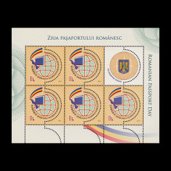 Ziua Pașaportului Românesc, minicoală de 5 timbre și 1 vinietă 2023 LP 2408b
