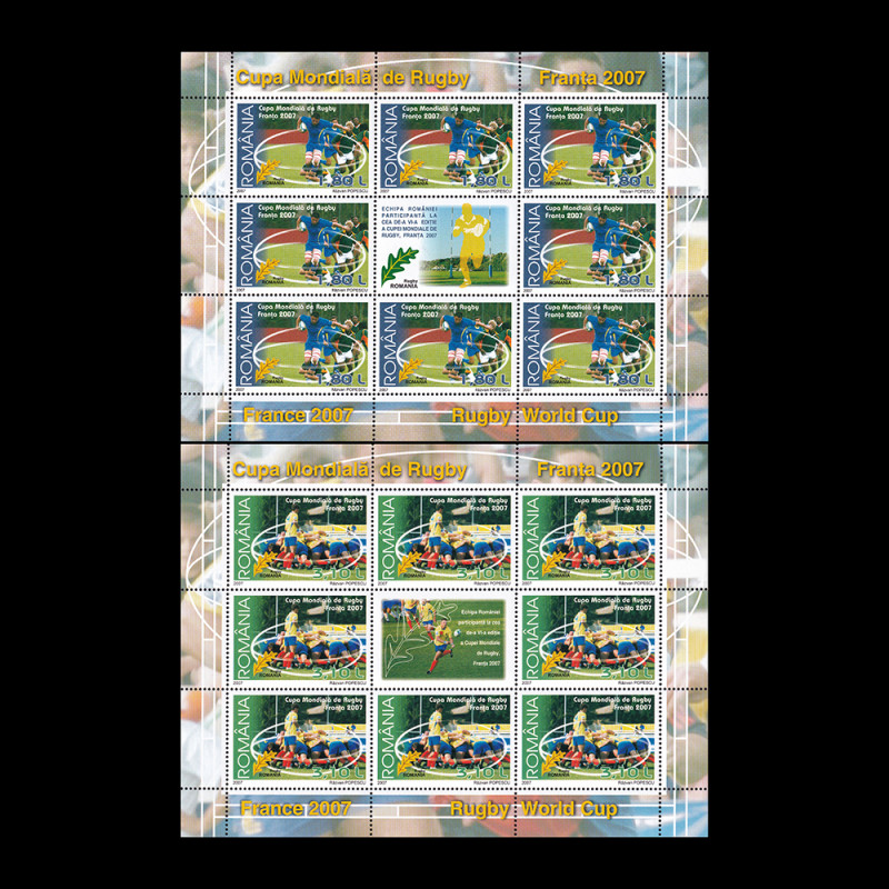 Cupa Mondială de Rugby Franța 2007, minicoli de 8 timbre și 2 viniete diferite LP 1784b