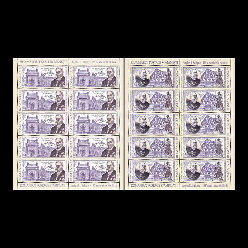 Ziua Mărcii Poștale Românești - Anghel Saligny, minicoli de 10 timbre 2009 LP 1840c