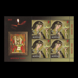 Sfintele Paști 2015, minicoală de 4 timbre cu manșetă ilustrată Tip I LP 2059a