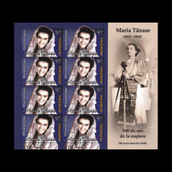 Maria Tănase - 100 de ani de la naștere, minicoală de 8 timbre cu manșetă ilustrată 2013 LP 1998a