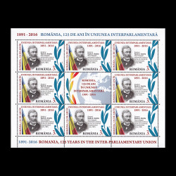 România, 125 de ani în Uniunea Interparlamentară, minicoală de 8 timbre și 1 vinietă 2016 LP 2101c