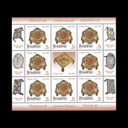 Colecții românești - Platouri/Suporturi II, minicoli de 8 timbre, 1 vinietă și 6 tabsuri, 2019, LP 2233C